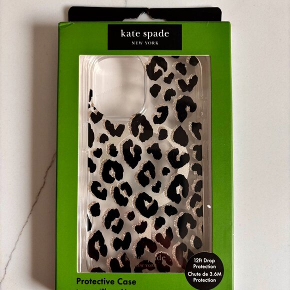 Kate Spade iPhone16 Pro Max Protective Case Glitter Leopard MagSafe NIB - Picture 2 of 5